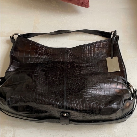 Furla black croc embossed leather shoulder bag - Picture 7 of 7